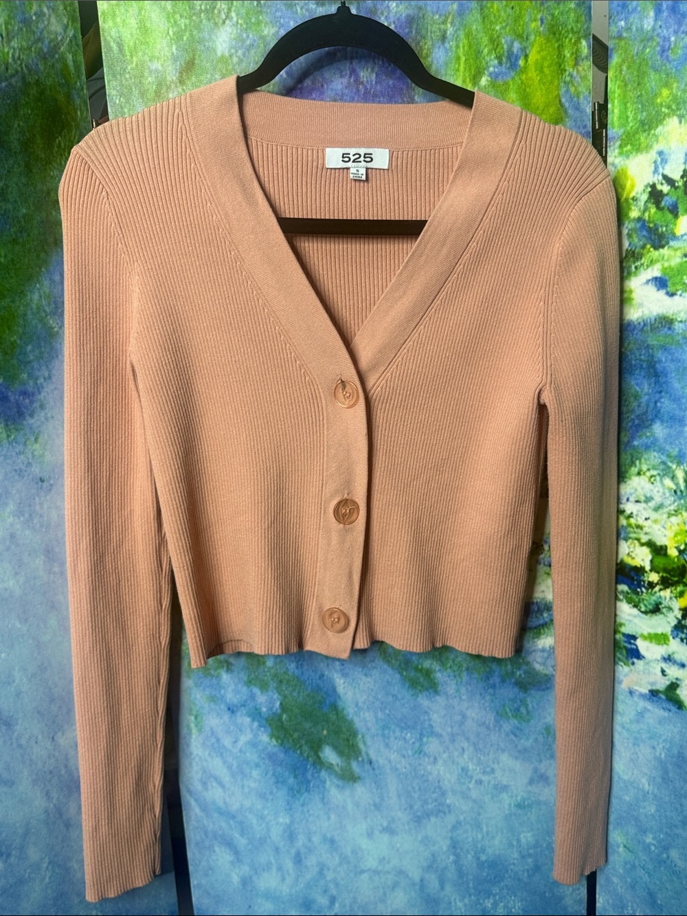 525 America Dusty Rose Ribbed Cropped Cardigan Small